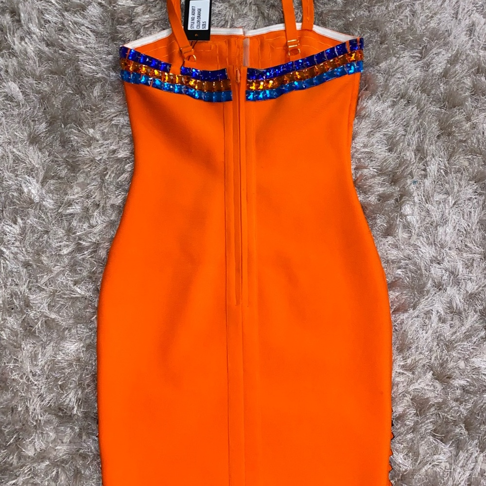 Bandage Dress Orange-Embellishments -Size M - Picture 2 of 4